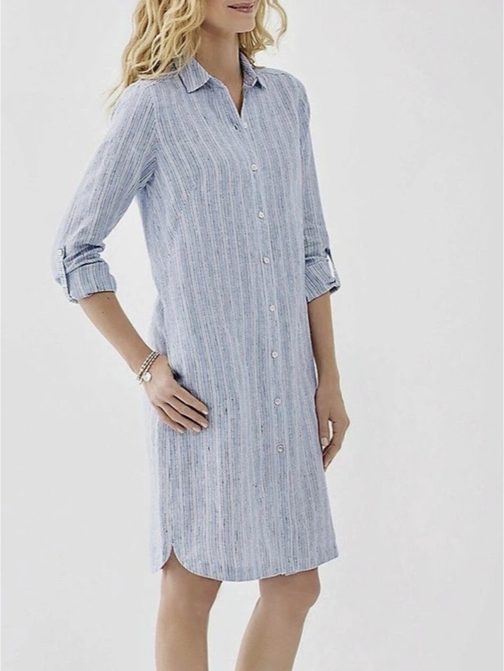 Striped Shirt Dress in Blue & White